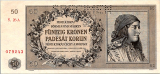 Protektorát 1939 - 1945, 50 Koruna 1944 SPECIMEN