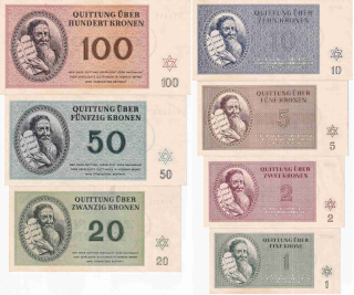 Poukázky terezínského getta , 1,2, 5, 10, 20, 50, 100 Korun 1943