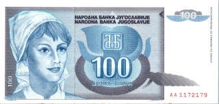 Jugoslávie, 100 Dinára 1992