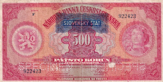 Slovenská republika 1939 - 1945, 500 Korun přetisk b.l.(1939), 2x SPECIMEN