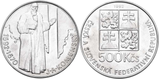 Československo 1953 - 1993, 500 Kčs 1992, Pětisté výročí narození Jana Amose Komenského
