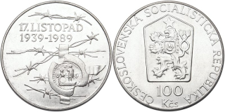Československo 1953 - 1993, 100 Kčs 1989, 50. výročí události 17. listopadu 1939