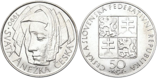 Československo 1953 - 1993, 50 Kčs 1990, 1. výročí svatořešení Anežky České