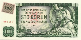 Československo kolky, 100 Kčs 1961, kolkovaná