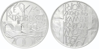 Česká republika, 200 Kč 2007 běžná kvalita, 650. výročí položení základního kamene Karlova mostu