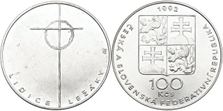 Československo 1953 - 1993, 100 Kčs 1992 50. výročí vyhlazení Lidic a Ležáků