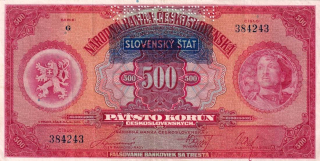 Slovenská republika 1939 - 1945, 500 Korun přetisk b.l.(1939), SPECIMEN