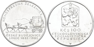 Československo 1953 - 1993, 100 Kčs 1982 - koněspřežná železnice