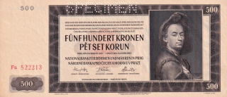 Protektorát 1939 - 1945, 500 Korun 1942, SPECIMEN