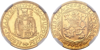 Československo 1919 - 1939, Dukát 1924 NGC etue MS63