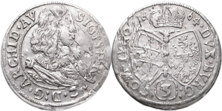 arc. Zikmund František 1662-1665, 3 Krejcar 1664