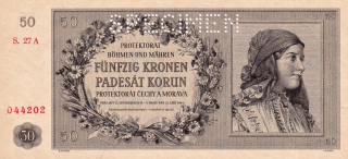 Protektorát 1939 - 1945, 50 Koruna 1944 SPECIMEN