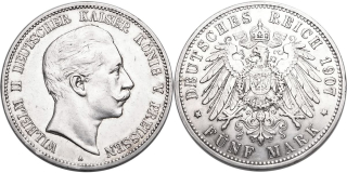Německo, Prusko, Wilhelm II. 1888 - 1918, 5 Marka 1907 A