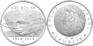 Česká republika, 500 Kč 2014 proof, Jiří Kolář, NENÍ ETUE