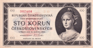 Československo 1945 - 1953, 100 Kčs 1945 perforace 3md