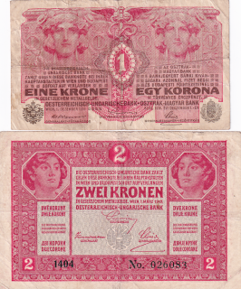 Rakousko - Uhersko, 1867 - 1918, 1 a 2 Koruna 1916 a 1917 