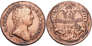 Marie Terezie 1740 - 1780, 1 Krejcar 1762 K