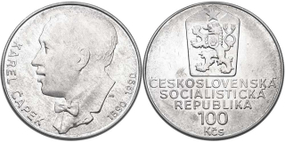 Československo 1953 - 1993, 100 Kčs 1990, 100. výročí narození Karla Čapka