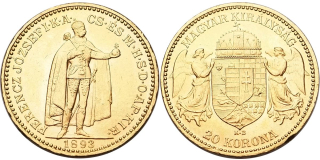 František Josef I. 1848 - 1918, 20 Koruna 1893 KB